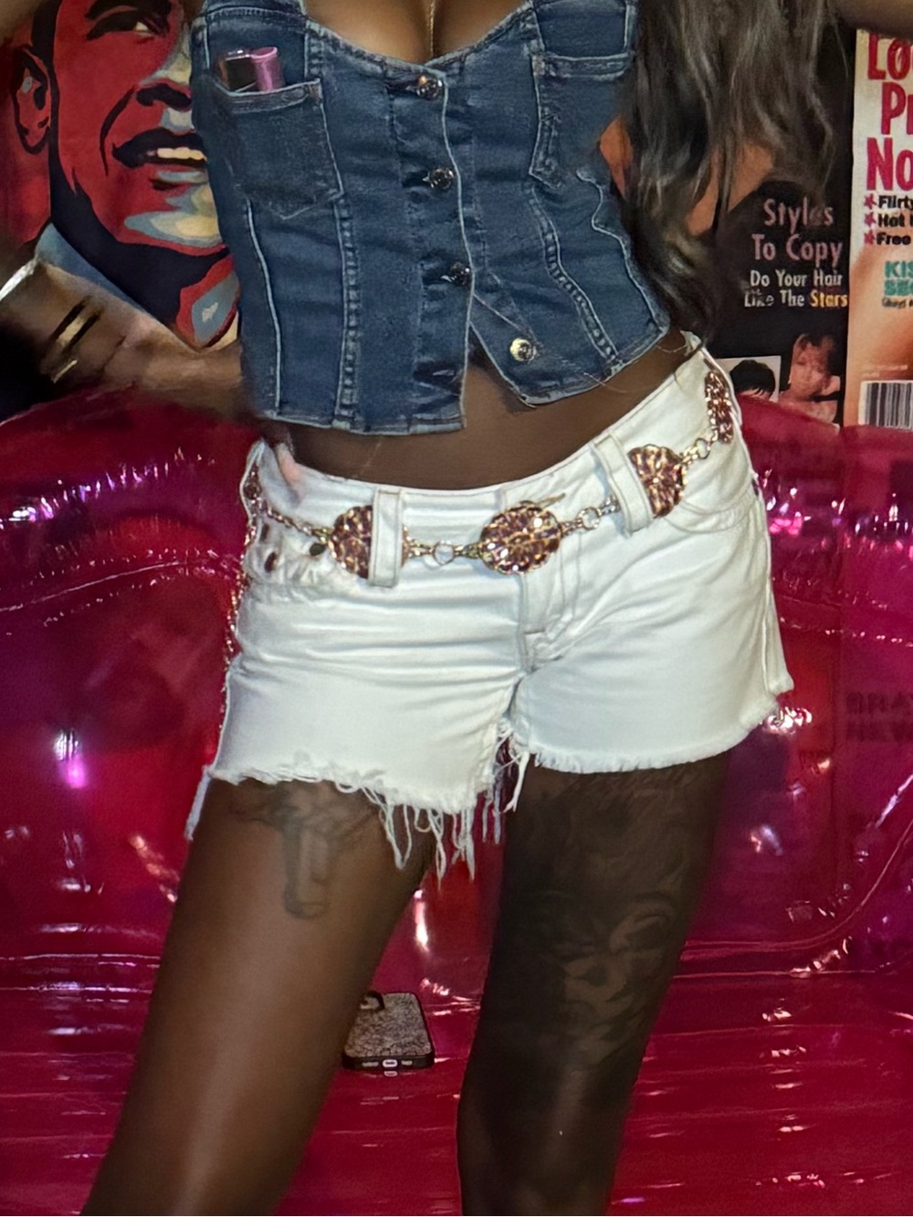 True Religion White Distressed Denim Jean Shorts - Picture 3 of 4